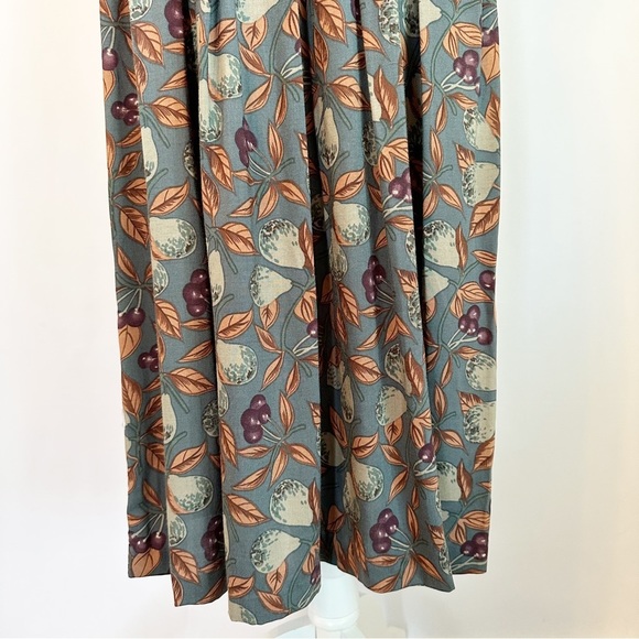 SOLD!  Vintage 80's Karin Stevens Green Fruit Pleated A-Line Midi Dress 8 Petite - Picture 5 of 16